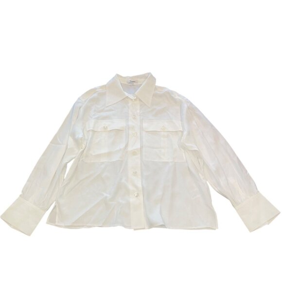 Madewell Women's Sz XL Silk Utility-Pocket Button-Up Shirt Off-White NU463 - Picture 3 of 12